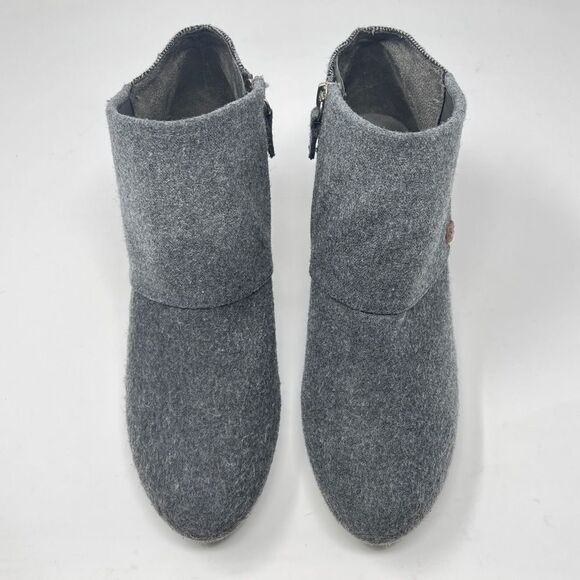 Dr. Scholl's Create Mid Grey Wool Microsuede Zip Stacked Wood Wedge Bootie 9.5 - Picture 2 of 12